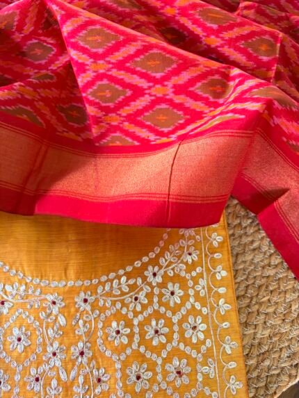 CHANDERI SILK PITTA WORK TOP AND IKAT SILK DUPATTA