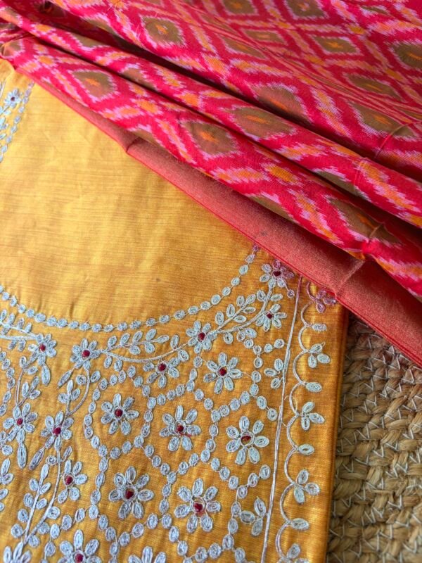 CHANDERI SILK PITTA WORK TOP AND IKAT SILK DUPATTA - Image 2