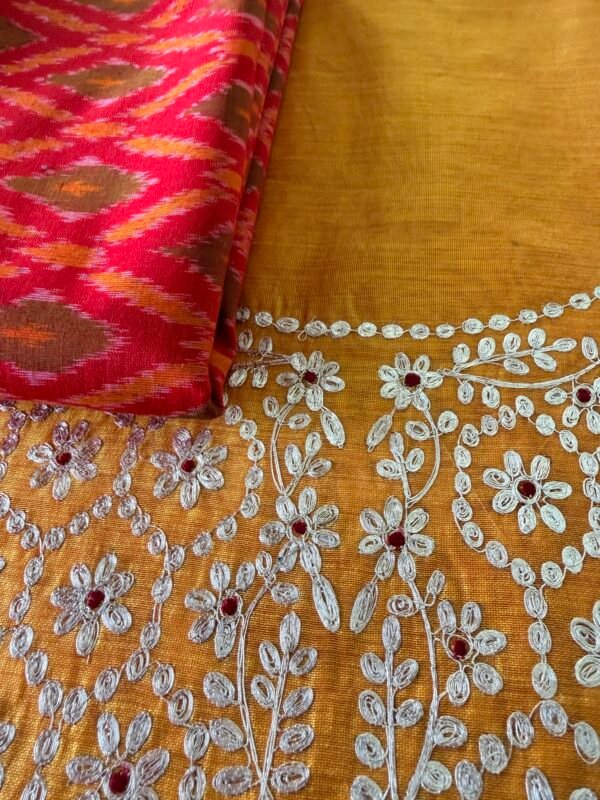 CHANDERI SILK PITTA WORK TOP AND IKAT SILK DUPATTA - Image 3