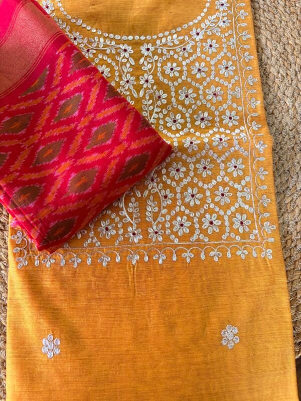 CHANDERI SILK PITTA WORK TOP AND IKAT SILK DUPATTA - Image 6