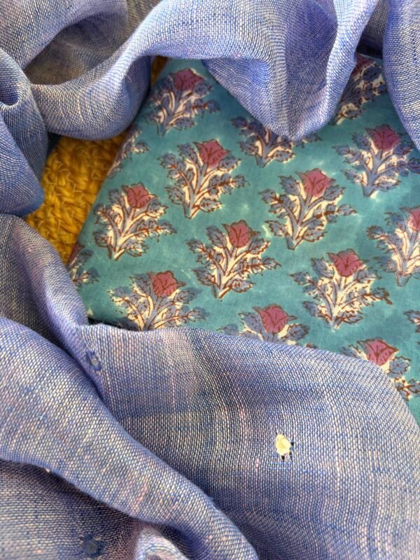 HANDBLOCK PRINTED COTTON TOP AND LINEN DUPATTA - Image 3