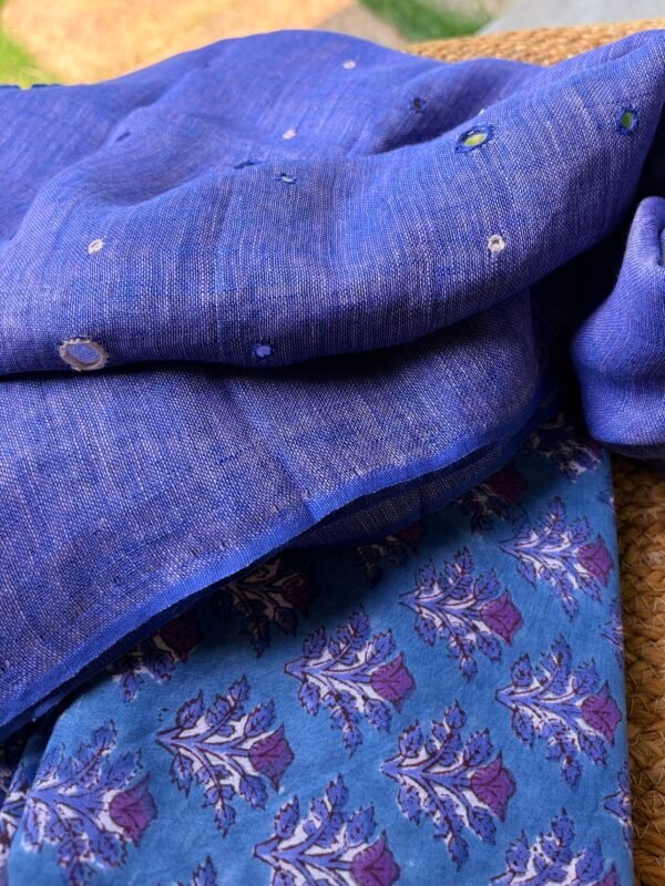 HANDBLOCK PRINTED COTTON TOP AND LINEN DUPATTA - Image 4