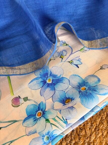 PRINTED SILK COTTON TOP AND LINEN DUPATTA