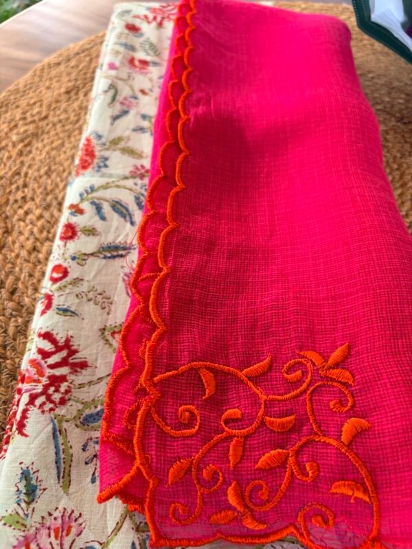 HANDBLOCK PRINTED COTTON TOP AND KOTA EMBROIDERED DUPATTA - Image 5
