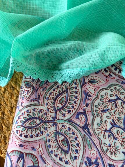 HANDBLOCK PRINTED TOP AND KOTA COTTON DUPATTA