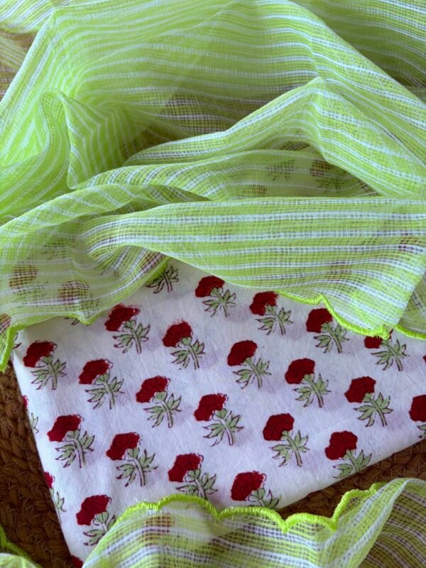 HANDBLOCK PRINTED TOP AND KOTA COTTON DUPATTA - Image 7