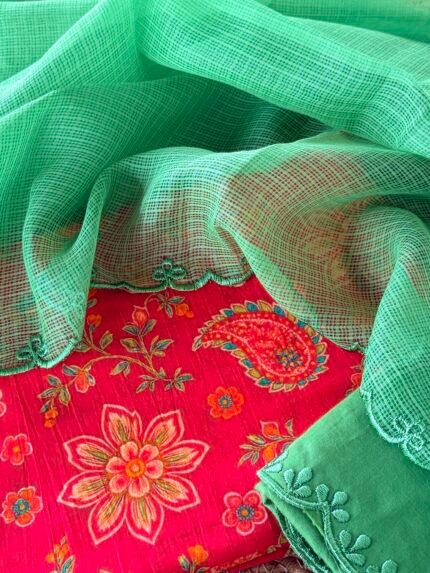 PRINTED MUL COTTON TOP SCALLOPED KOTA COTTON DUPATTA AND BOTTOM