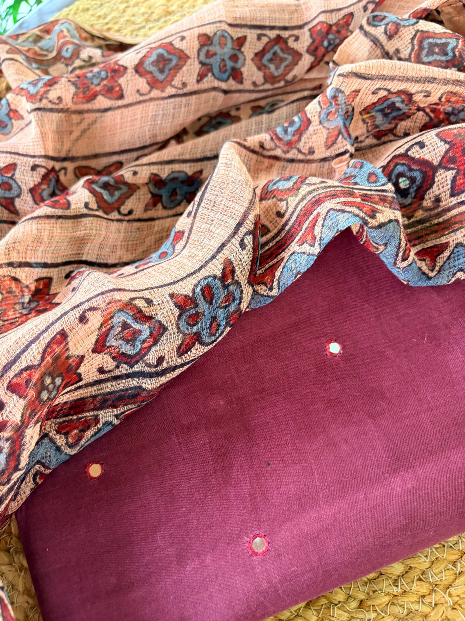 IMG_7449 MUL CHANDERI TOP AND AJRAK KOTA COTTON DUPATTA - Image 1