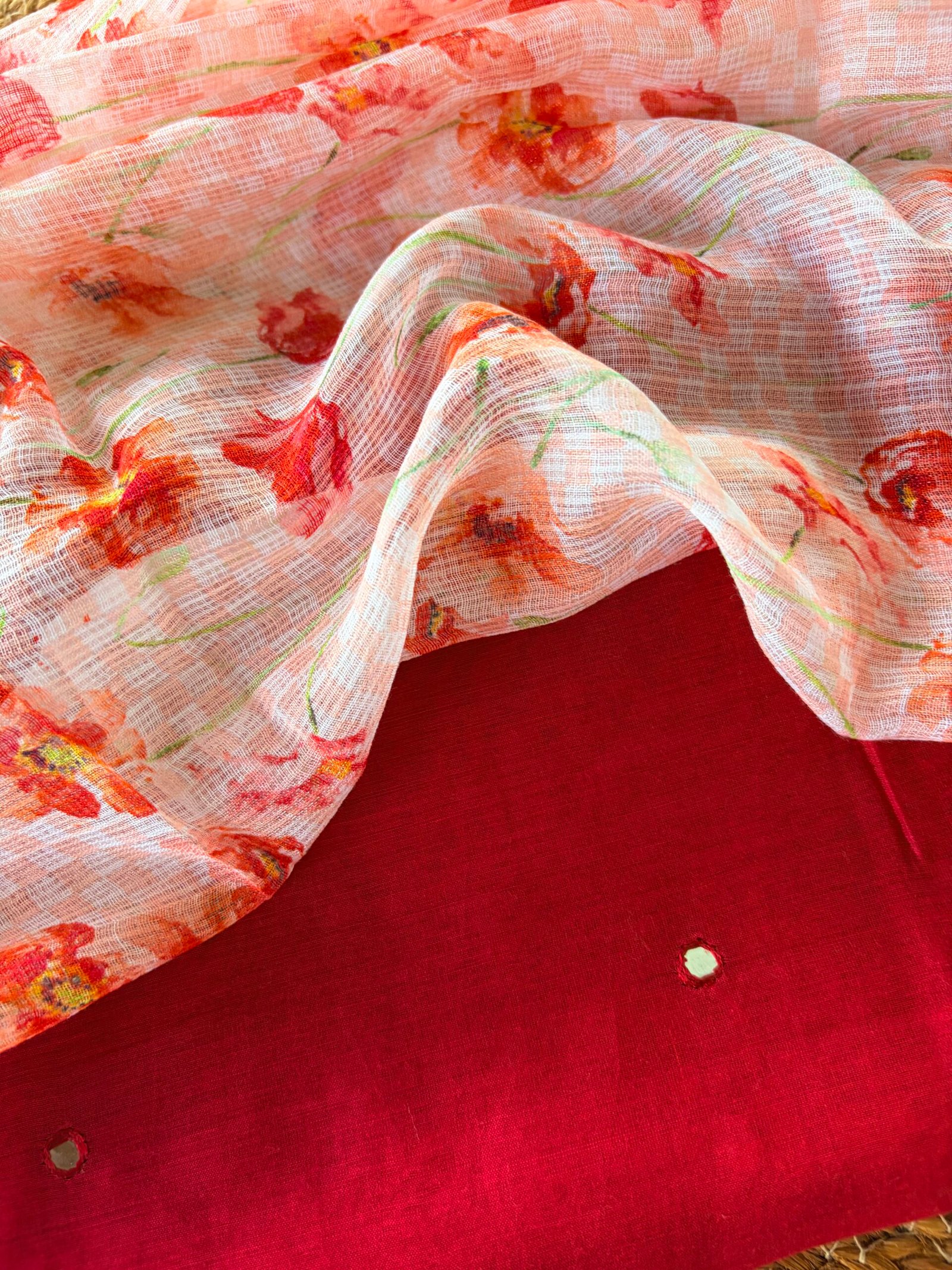 IMG_7485 MUL CHANDERI TOP AND PRINTED KOTA COTTON DUPATTA - Image 1