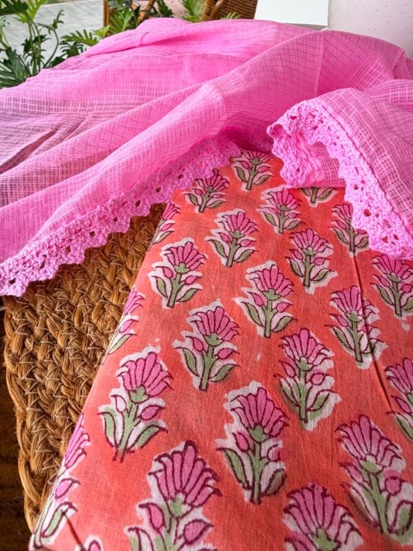 HANDBLOCK PRINTED TOP AND KOTA COTTON DUPATTA - Image 2