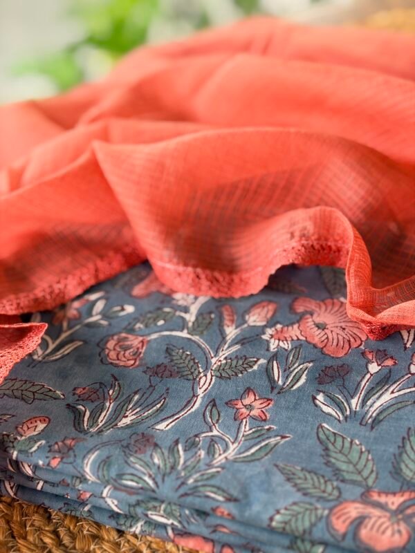 HANDBLOCK PRINTED TOP AND KOTA COTTON DUPATTA - Image 5