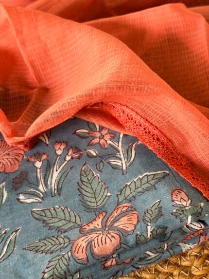 HANDBLOCK PRINTED TOP AND KOTA COTTON DUPATTA