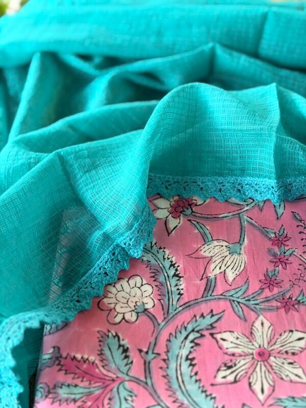 HANDBLOCK PRINTED TOP AND KOTA COTTON DUPATTA - Image 6