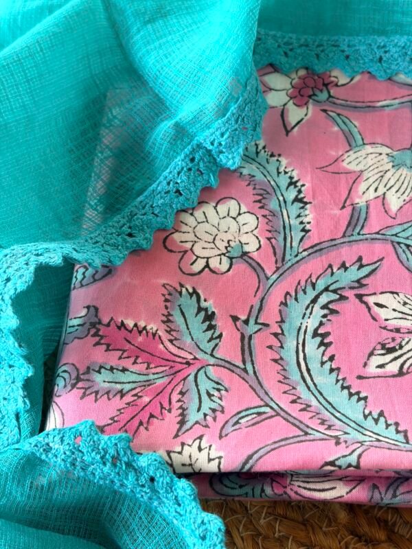 HANDBLOCK PRINTED TOP AND KOTA COTTON DUPATTA - Image 7