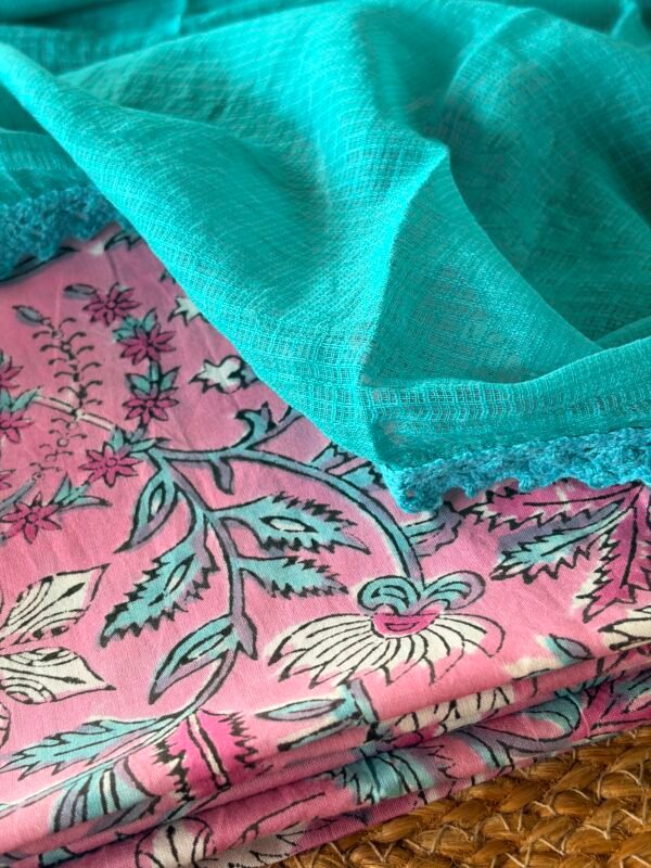 HANDBLOCK PRINTED TOP AND KOTA COTTON DUPATTA - Image 3