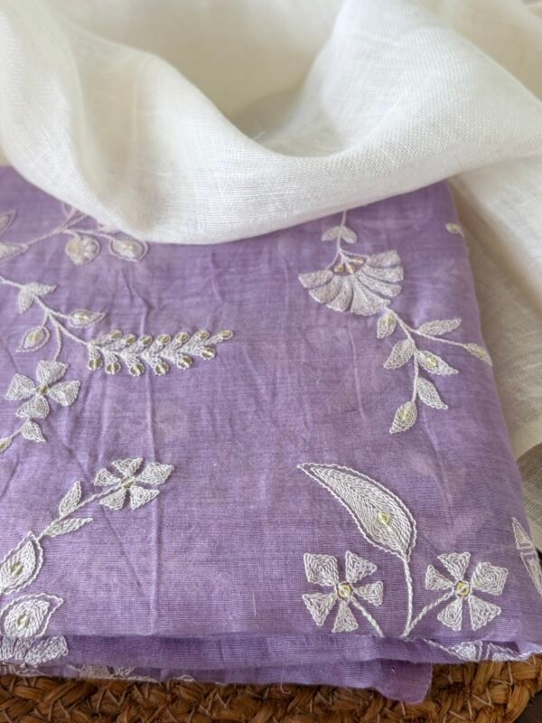 EMBROIDERED MUL CHANDERI TOP AND LINEN DUPATTA - Image 6