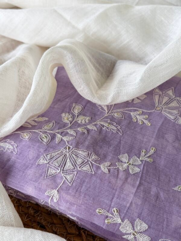 EMBROIDERED MUL CHANDERI TOP AND LINEN DUPATTA - Image 2
