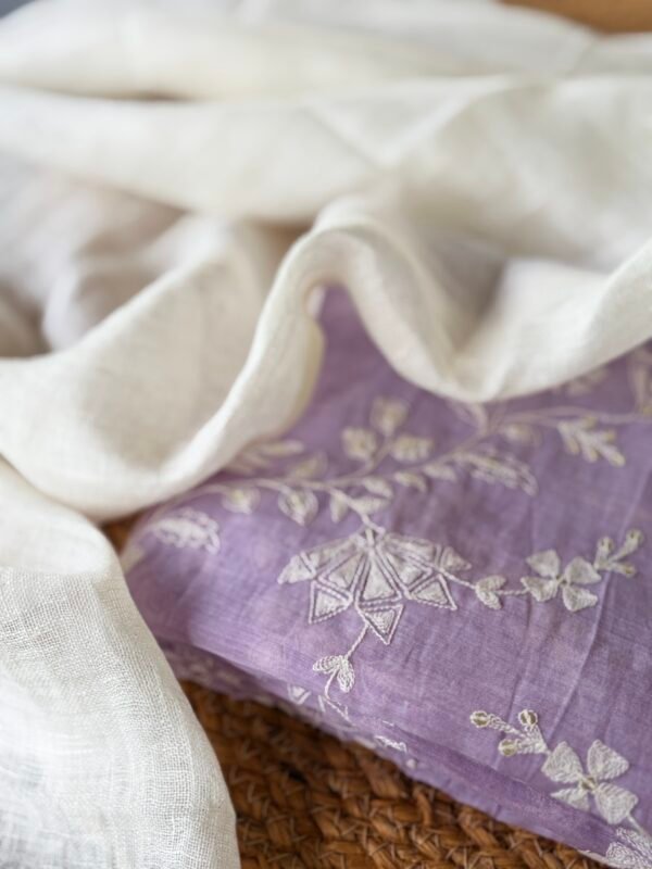 EMBROIDERED MUL CHANDERI TOP AND LINEN DUPATTA - Image 7