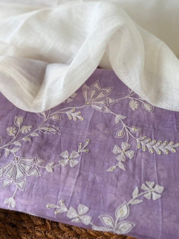 EMBROIDERED MUL CHANDERI TOP AND LINEN DUPATTA - Image 4