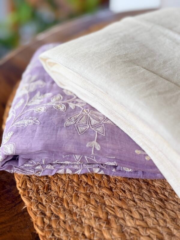 EMBROIDERED MUL CHANDERI TOP AND LINEN DUPATTA - Image 3