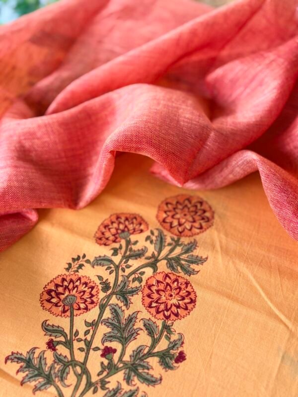 HANDBLOCK PRINTED TOP AND LINEN DUPATTA - Image 2