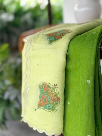 MUL CHANDERI SILK TOP AND MUL CHANDERI PRINTED DUPATTA