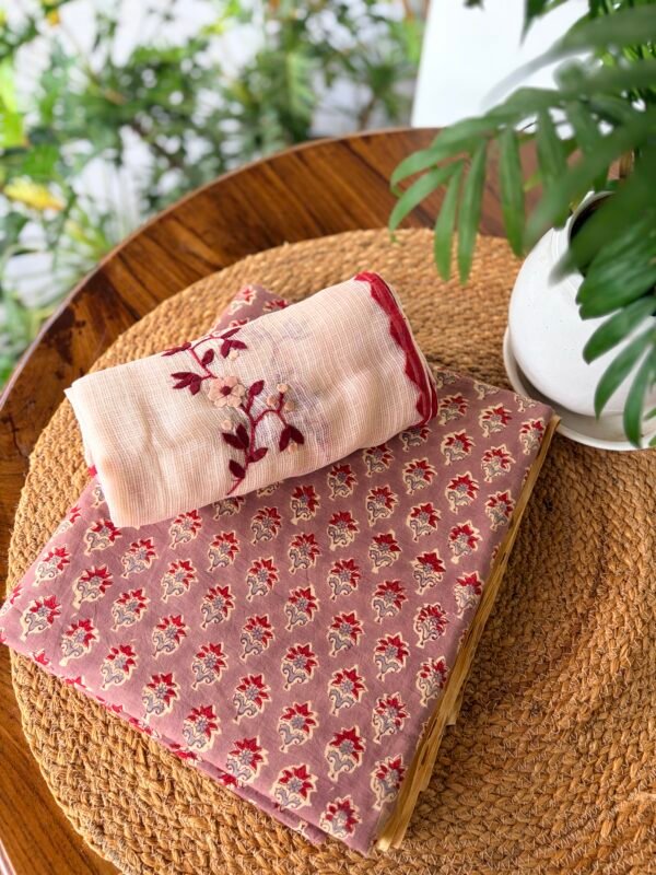 HANDBLOCK PRINTED TOP AND KOTA COTTON DUPATTA - Image 3
