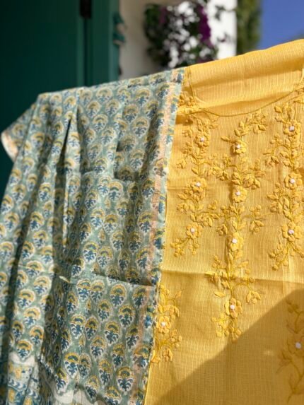 PATTI KA KAAM SILK KOTA TOP AND CHANDERI PRINTED DUPATTA