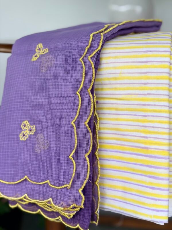 PURE HANDBLOCK PRINTED COTTON TOP AND DUAL SHADE KOTA COTTON DUPATTA - Image 4