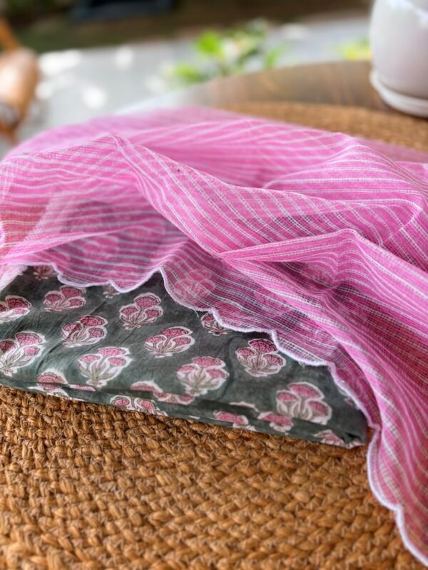 HANDBLOCK PRINTED COTTON TOP AND PRINTED KOTA COTTON DUPATTA - Image 5