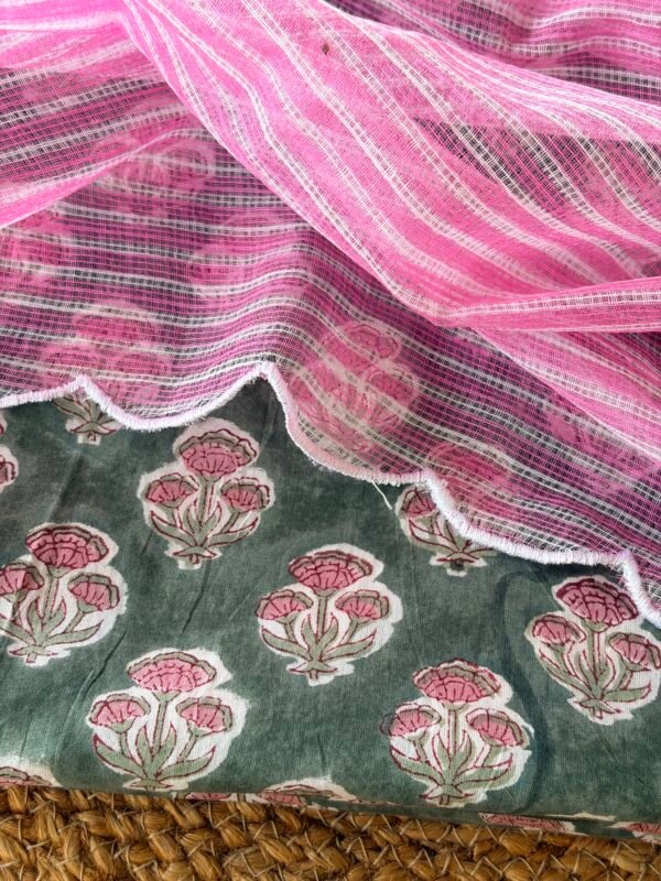 HANDBLOCK PRINTED COTTON TOP AND PRINTED KOTA COTTON DUPATTA - Image 7