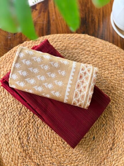 SILK COTTON TOP AND HANDBLOCK PRINTED CHANDERI SILK DUPATTA