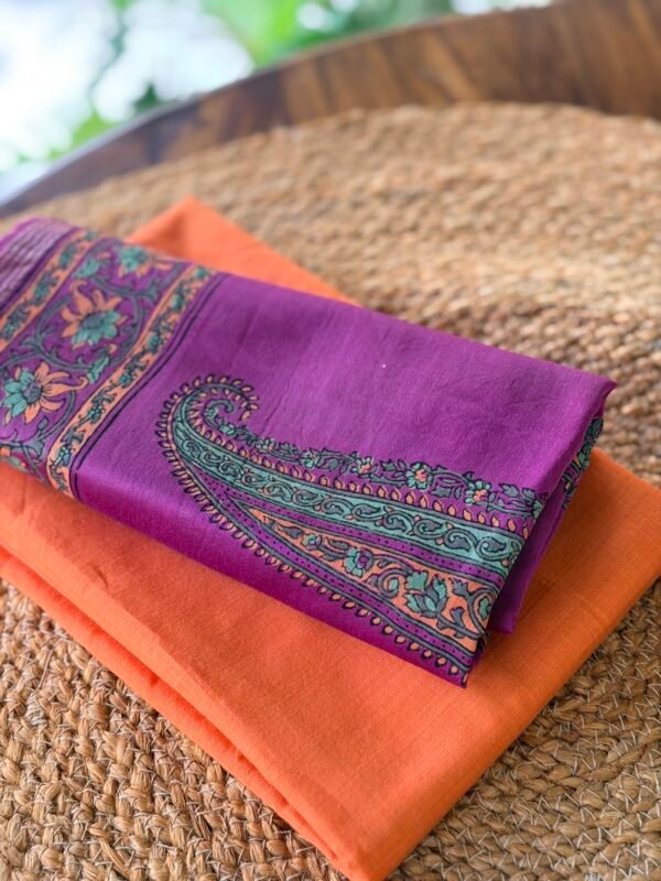 COTTON TOP AND CHANDERI SILK HANDBLOCK PRINTED DUPATTA - Image 3