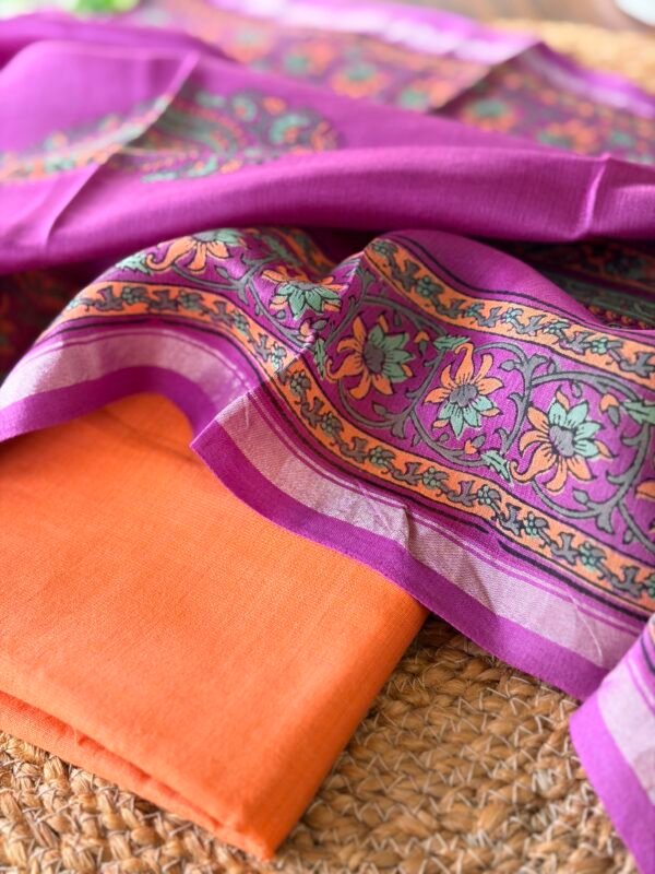 COTTON TOP AND CHANDERI SILK HANDBLOCK PRINTED DUPATTA - Image 4