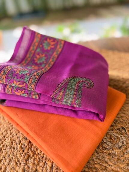 COTTON TOP AND CHANDERI SILK HANDBLOCK PRINTED DUPATTA