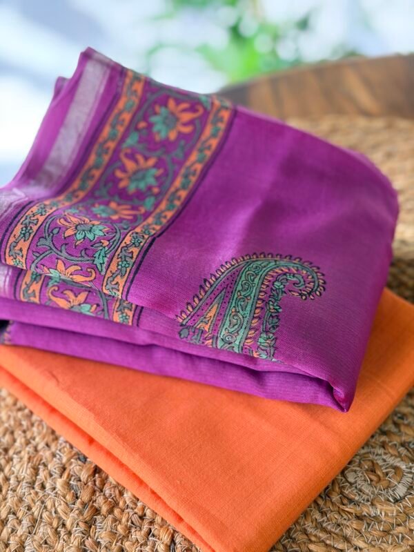 COTTON TOP AND CHANDERI SILK HANDBLOCK PRINTED DUPATTA - Image 7