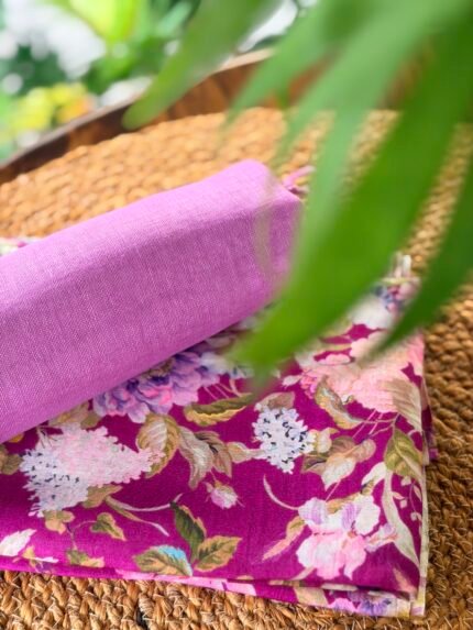 PRINTED SILK COTTON TOP AND LINEN DUPATTA