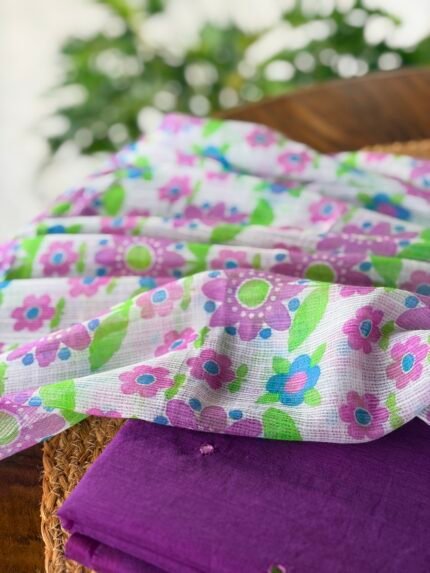 MUL CHANDERI TOP AND PRINTED KOTA COTTON DUPATTA