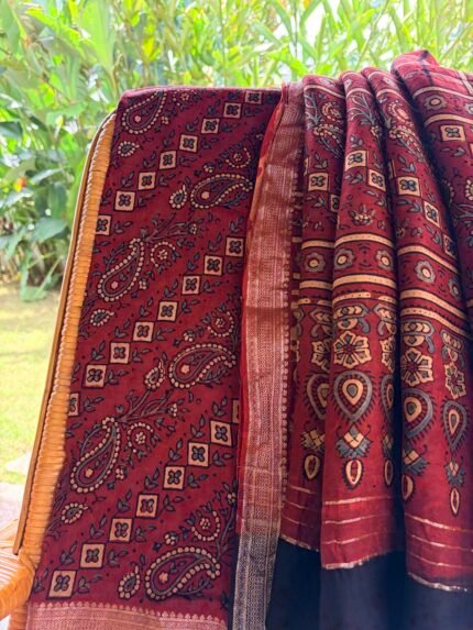 AJRAK CHANDERI COTTON TOP AND DUPATTA