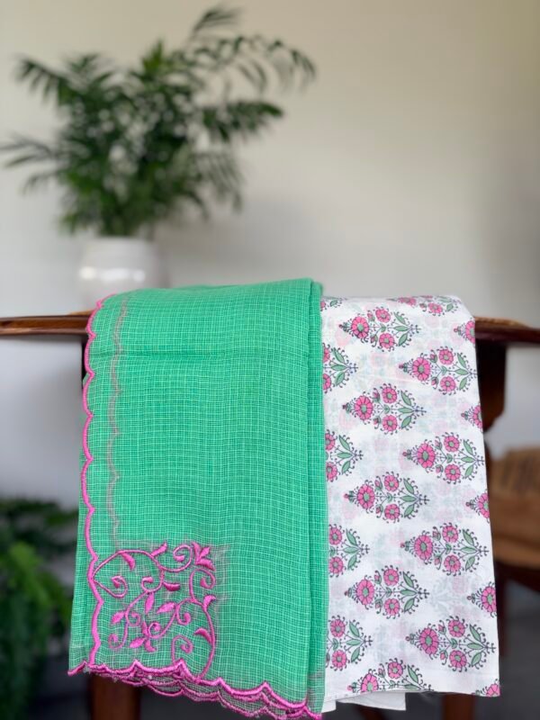 HANDBLOCK KOTA COTTON PRINTED TOP AND KOTA DUPATTA - Image 3