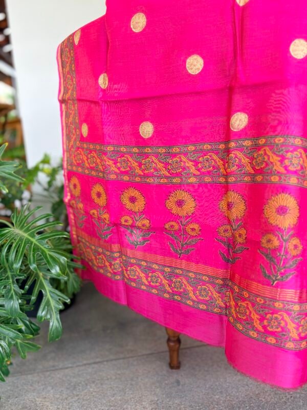 MUL CHANDERI TOP AND HANDBLOCK PRINTED CHANDERI SILK DUPATTA - Image 2