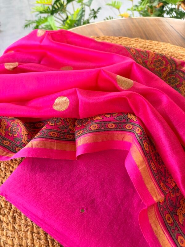 MUL CHANDERI TOP AND HANDBLOCK PRINTED CHANDERI SILK DUPATTA - Image 3