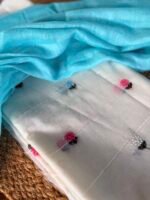 MUL CHANDERI EMBROIDERY TOP AND LINEN DUPATTA - Image 4