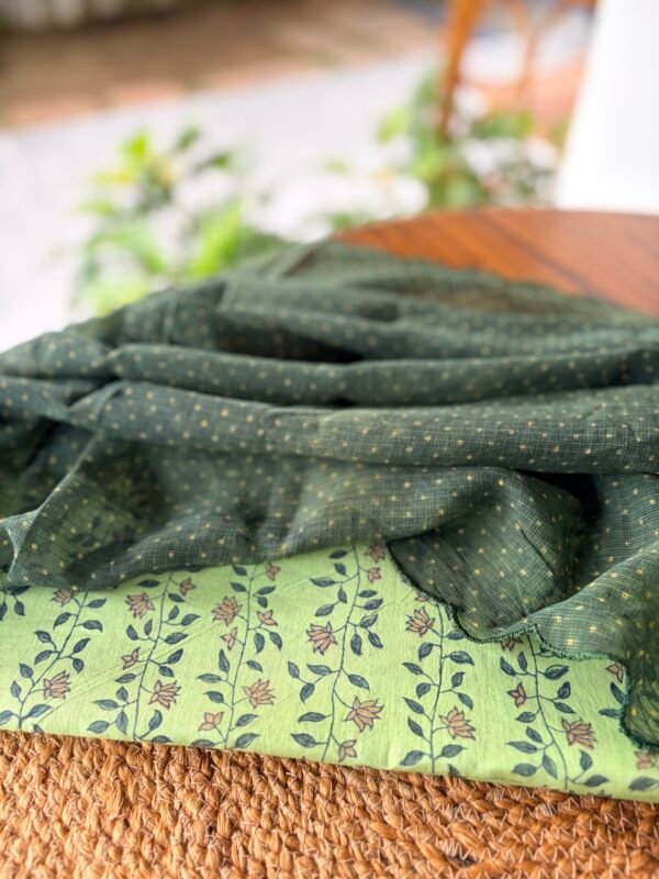 HANDBLOCK PRINTED MUL COTTON TOP AND AJRAK KOTA COTTON DUPATTA - Image 6