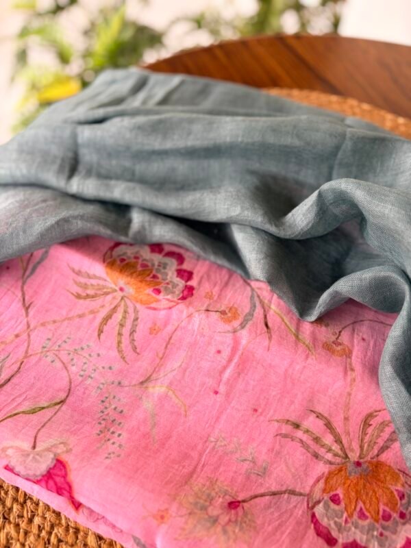 MUL CHANDERI PRINTED TOP AND LINEN DUPATTA - Image 4