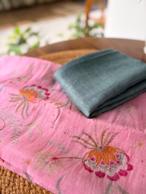 MUL CHANDERI PRINTED TOP AND LINEN DUPATTA - Image 2