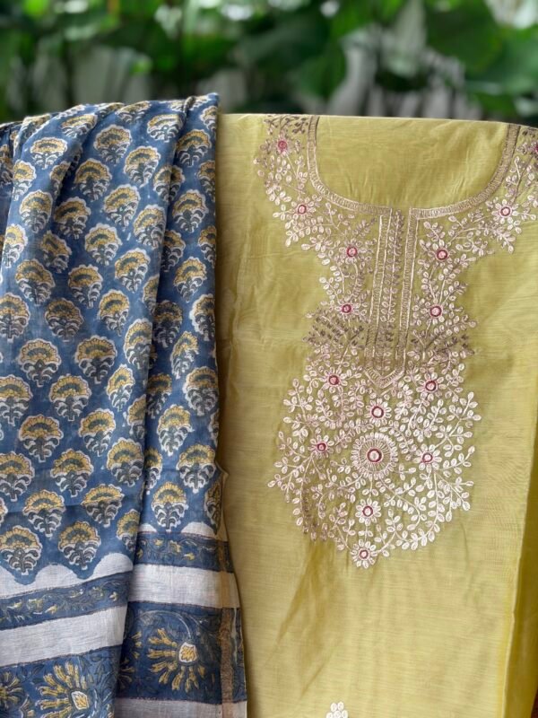 CHANDERI SILK PITTA WORK TOP AND IKAT SILK DUPATTA - Image 2