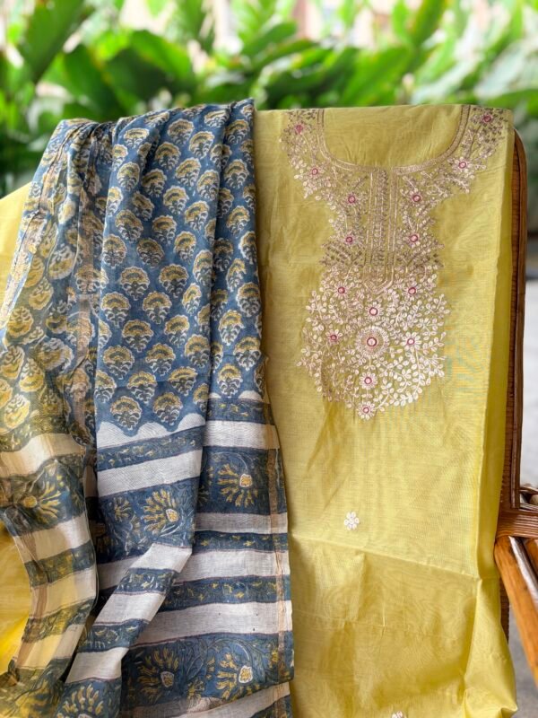 CHANDERI SILK PITTA WORK TOP AND IKAT SILK DUPATTA - Image 7