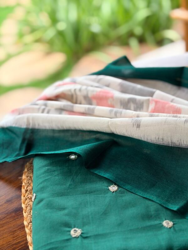 COTTON TOP WITH MIRROR WORK AND IKAT DUPATTA - Image 3