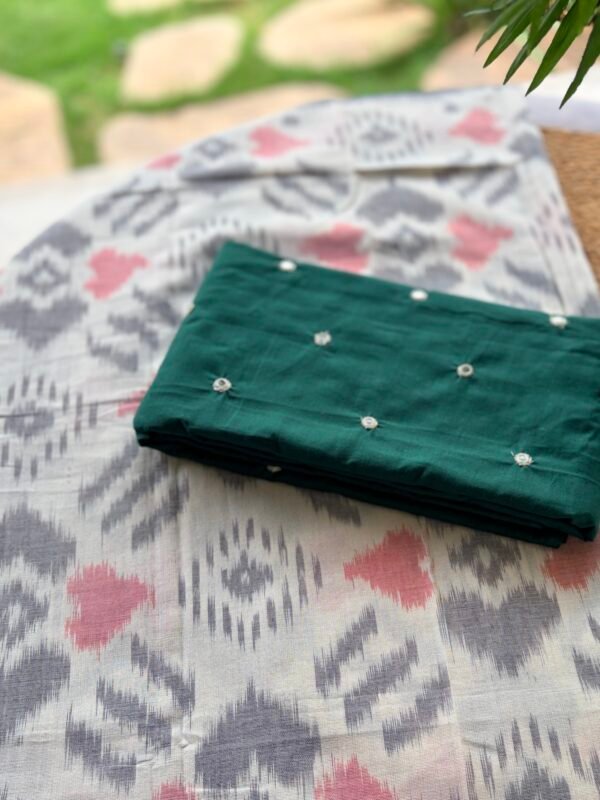 COTTON TOP WITH MIRROR WORK AND IKAT DUPATTA - Image 7